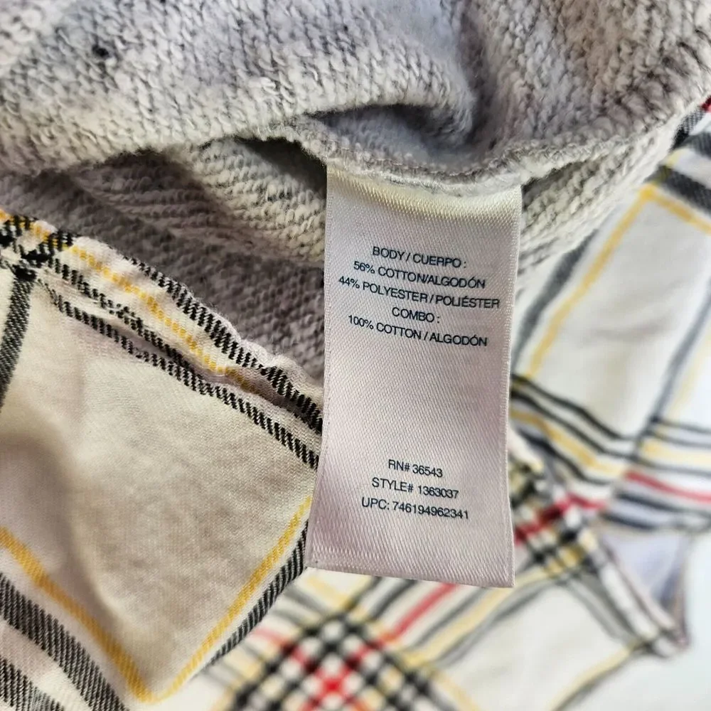 Izod Womens Sweatshirt‎ Shirttail Hem Stretch Tie Waist Heathered Gray Plaid L